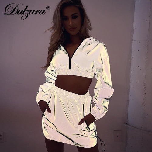 Dazzle - Hooded crop top & high waist mini skirt