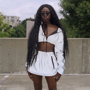 Dazzle - Hooded crop top & high waist mini skirt